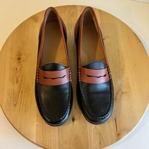 Array Harper Black & Brown Genuine Leather Penny Loafer Shoes Size 7 Women's